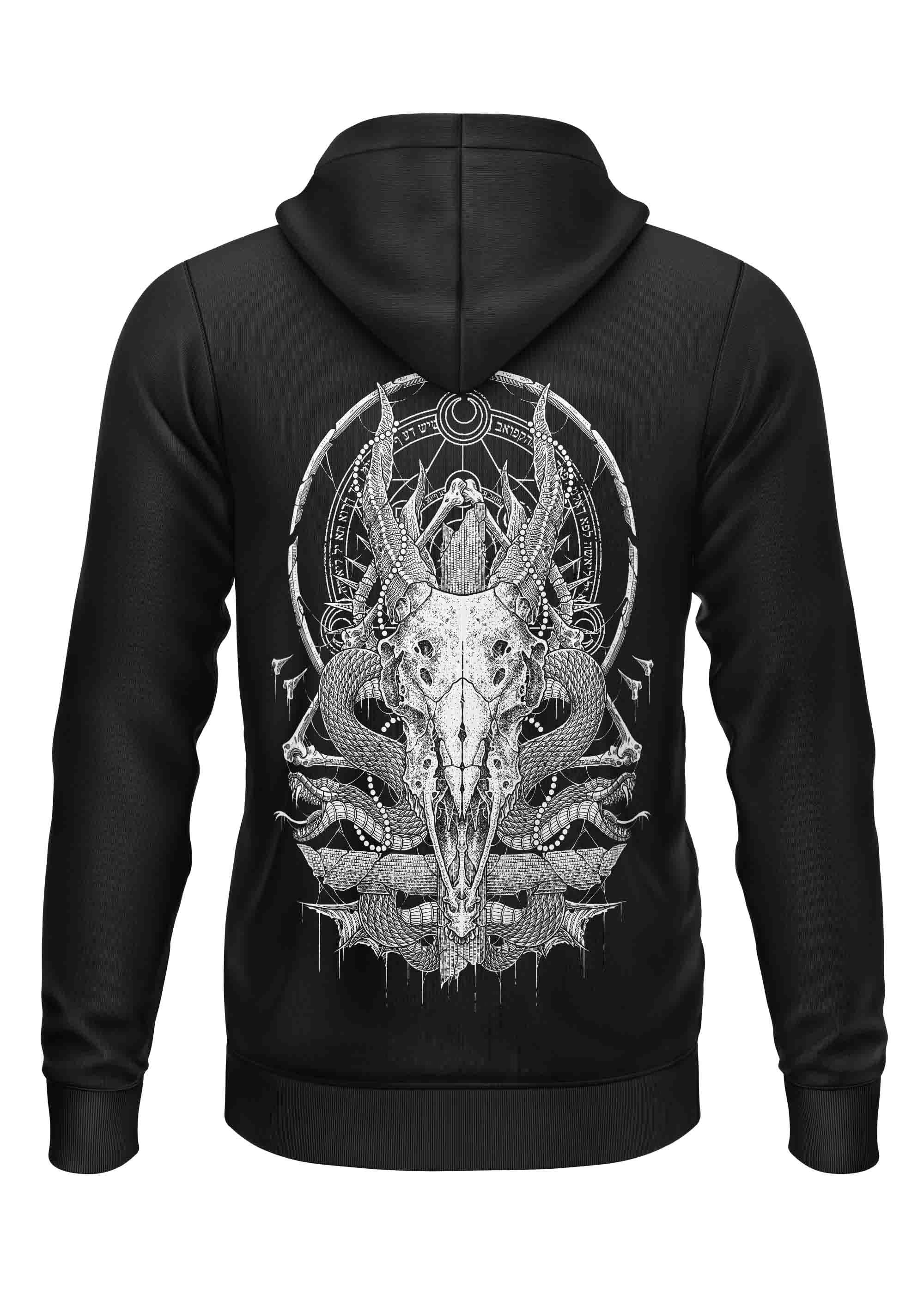 Schwerer Unisex Hoodie THE DEER mit weißem Totenkopf-Print
